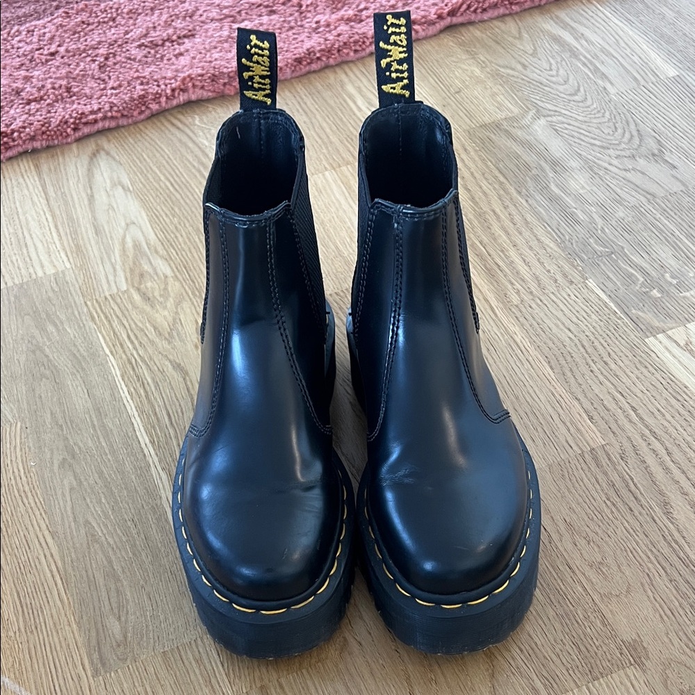 Dr. Martens Black Leather Boots with Yellow Stitching